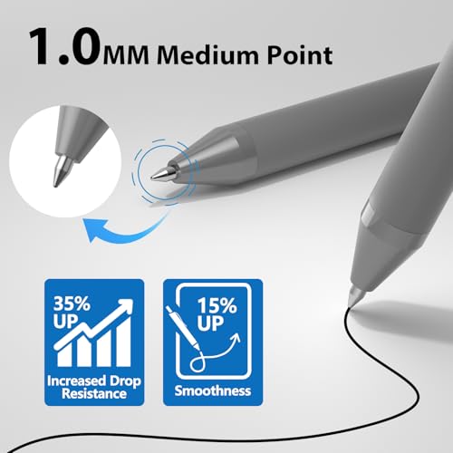 JIMMIDDA Ballpoint Pens Bulk - 207 Pcs Black Ink Pens | 1.0 Medium Point Smooth Writing, Wholesale Retractable No Bleed Ball Point Pen for Men Women (Gray Barrel) — view 2