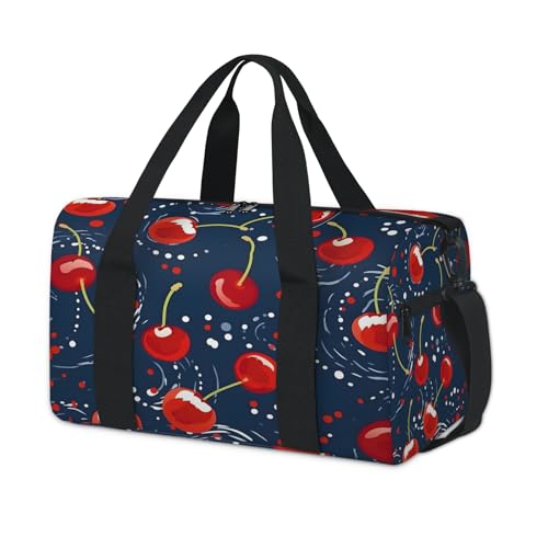 Red Fruit Cherry Sports Duffle Bag for Women Men Waterproof Overnight Weekender Bag with Adjustable Strap Travel Tote Bags for Beach Yoga Work Dance Swim