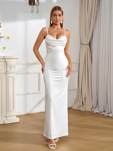 EYNMIN Women's Satin Spaghetti Strap Maxi Dress Lace Cowl Neck Backless Bodycon Long Cocktail Wedding Guest Dresses2