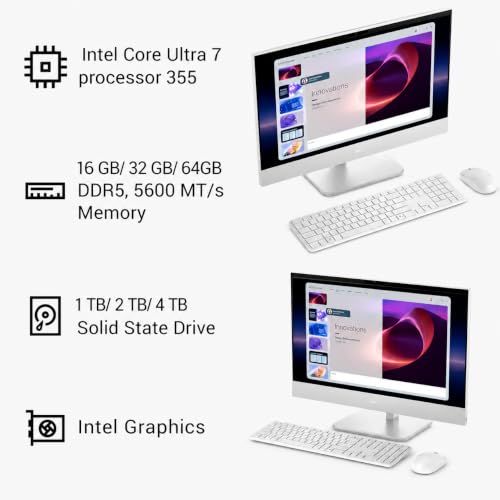 Image of Dell 24 Inch Touchscreen All-in-One Business Desktop PC - Intel Ultra 7 355, 64GB DDR5, 2TB SSD, 23.8 inch FHD 99% sRGB 300 Nits Display, Dolby Atmos, Wi-Fi 7, 2 HDMI, Windows 11 Pro, Pen Support