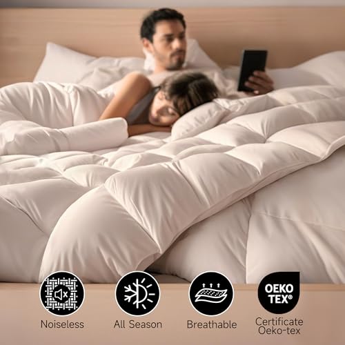 Image of Beautyrest Luxury White Goose Feather Down Fiber Twin Size Duvet Insert,100% Cotton Breathable Medium Warmth Bedding Comforter for All Season,White /Twin,68 inch Wx90 L