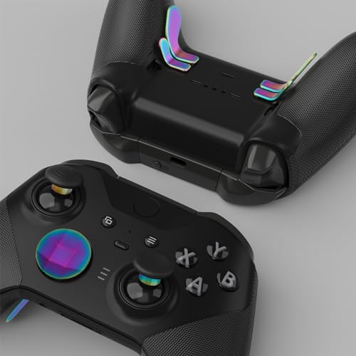 Image of eXtremeRate 13 in 1 Metal Thumbsticks for Xbox One Elite Series 2 Controller, Metal Joystick & Adjustment Tool, D-Pads, Paddles for Elite Series 2 Core Controller - Metallic Rainbow Aura Blue & Purple