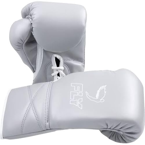 Custom Made Fly Boxing Superlace Gloves, Grey and White, Lace-up Design, Training and Sparring