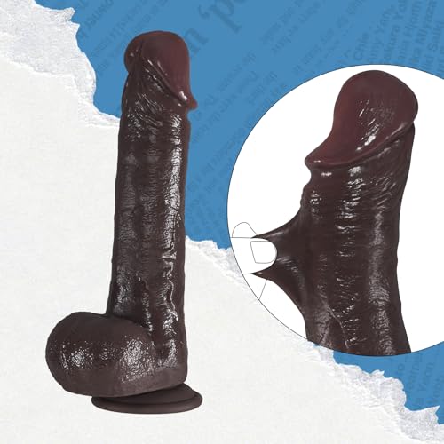 Image of 10'' Big Brown Dildo with Movable Skin, Realistic Foreskin Dildos, Huge Thick BBC, Real Skin Dual Silicone Dildos with Strong Suction Cup, Adult Sex Toys for Men, Women and Gays