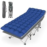 Suteck Camping Cot, Folding Camping Cot Bed for Adults Sleeping 1200D Double Layer Oxford Fabric Portable Folding Outdoor Cots for Camping W/Soft Pad Carry Bag for Home Office Nap Beach Travel, 500LBS