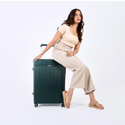 Image of Assembly Large Check-in Suitcase with Ultra Wide Trolley Design & TSA Lock, Durable Polycarbonate Hard Shell Luggage for Adventure Travel, Green, 28-Inch