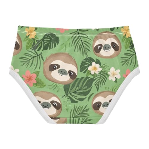 Wusikd Cute Sloth Face Girls' Underwear Cotton Tropical Leave Girls Briefs Soft Toddler Underwear 2T2