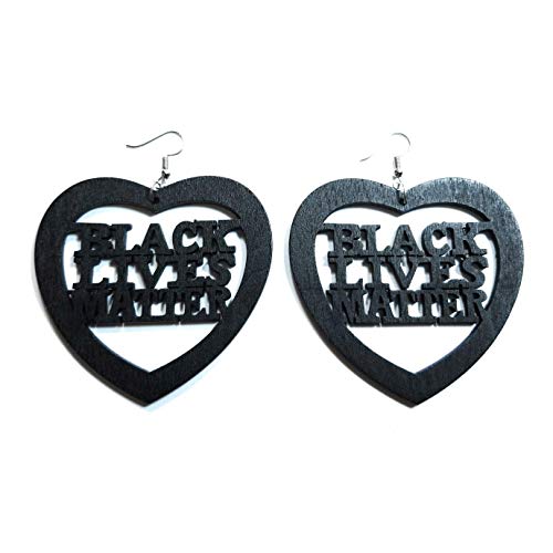 Teri's Boutique Heart Black Lives Matter Wood Wooden Fashion Natural Color Dangle Earrings