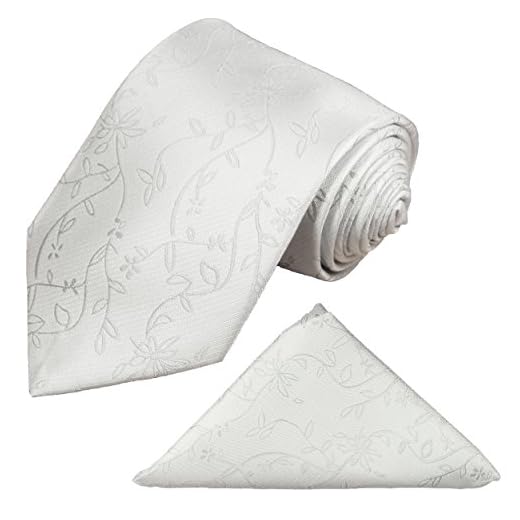 Paul Malone slips set 2 st. slips + inslagen handduk silver vit blommig bröllopshalsduk brudgum