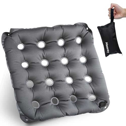 Nexonty Waffle Cushion for Prolonged Sitting Wheelchair Seat Pad for Pressure Sore Pressure Relief Inflatable Seat Cushion for Offices Cars Airplanes and Travel with Hook&Storage Bag