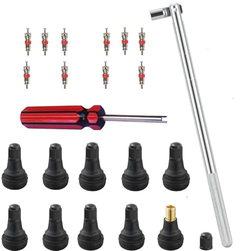 Image of Tire Valve Stem Puller Tools Set, 10 x TR412 Snap-in Valve Stems with Valve Stem Cores, 1 x Valve Core Remover 1 x Valve Stem Installer (22 Pcs)