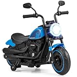 HONEY JOY Ride On Motorcycle, 6V Toddler Motorcycle with LED Light, Music, Foot Pedal, Forward/Backward, Soft Start, 3-Wheel Battery Powered Electric Motorcycle for Kids, Gift for Boys Girls (Blue)