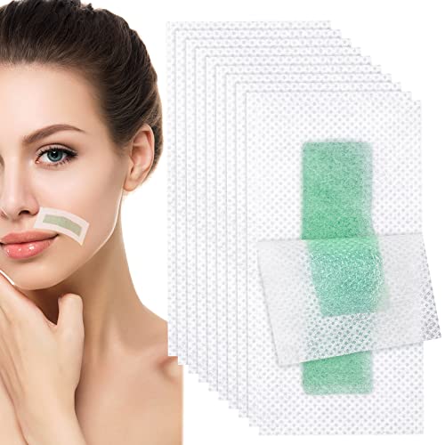Lip Facial Wax Strips for Women Quick Facial Hair Removal Ready to Use Wax Strips Cold Waxing Strip for Girls Lips, Arms, Legs, Underarm Hair, Eyebrow, Double Sided, Green (96) 