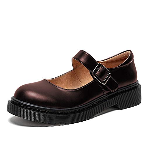 Image of YDN Women Classic Round Closed Toe Mary Jane Flats Platform Adjustable Single Ankle Strap Buckle Comfy Cute Pump Leather Patry Cosplay Girls Dress Shoe Size 4-16