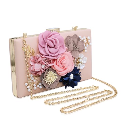 Milisente Damen Clutch Tasche Blumen Abendtasche Hochzeit Bag Elegante Handtasche (Rosa)