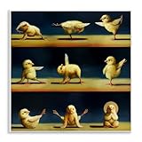 Stupell Industries Yoga Chicks Stretching Farm Animals Funny Exercise Painting, Design by Lucia Heffernan Wall Plaque, 12 x 12, Yellow