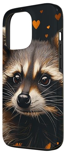 Raccoon Flowers With Hearts Around Boho Style Graphic Case for iPhone 13 Pro