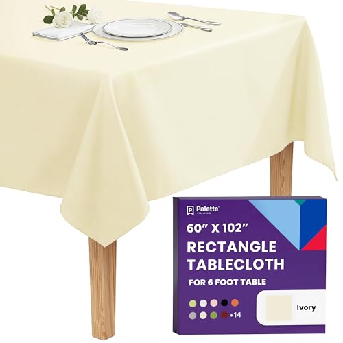 Image of Gee Di Moda Rectangle Tablecloth - 60 x 102 Inch Ivory Table Cloth for 6 Foot Rectangle Tables - Heavy Duty Washable Fabric - for Holiday Party, Dinner, Weddings, Baby Shower & Events