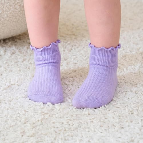 Image of Baby Toddler Ruffle Socks for Girls Cute Crew Grip Frilly Socks