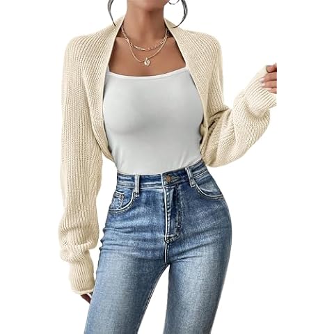 Amarmia Women's Long Sleeve Open Front Knit Cropped Cardigan Sweaters Casual Solid Spring Summer Short Shrugs Sweater Coats Apricot Cover