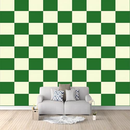 Papier Peint Mural 3D Damier Géométrique Vert 200x140 cm Papier Peint Panoramique Poster Tapisserie Photo, Papier Peint intissé pour Chambre Salon...