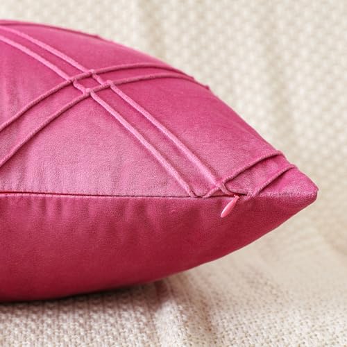 Lot de 4 housses de coussin velours rose vif 40x40 avec zip invisible - 5