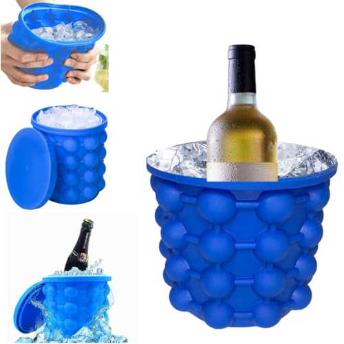 Forma De Gelo Redonda Balde Cooler Com Tampa Redondo Em Silicone Térmico Forminha Grande 40 Cubos Ic