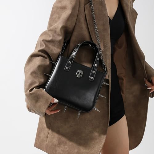 Punk Handbag for Women Crossbody Skull Cross Chain Rivets Spikes Decoration Trendy Fashion Shoulder Satchel Medium Niche3