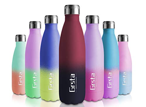 Grsta Gourde INOX | Bouteille Isotherme en Acier Inoxydable | Gourdes 750ml/Vin Rouge et Noir | Froid 24h ou Chaud 12h | Bouteille d'eau sans BPA, pour Enfant, Sport, École, Bureau, Camping, Voyage