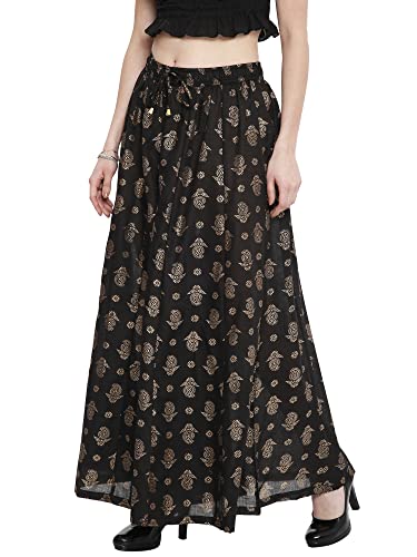 Image of TNQ Full Flared Cotton Palazzo Pants || Gold Print Printed Sharara Garara || Ethnic Or Casual Wear