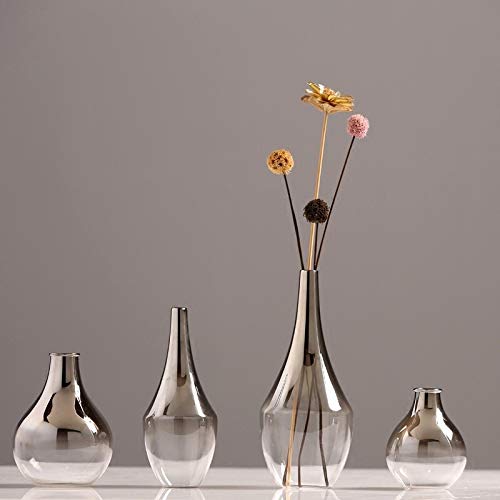 Jarrón nórdico de cristal con diseño de flores nórdicas, creativo, plateado, degradado, inserto seco, para escritorio, terrario, joyería, decoración, soporte para plantas (A)