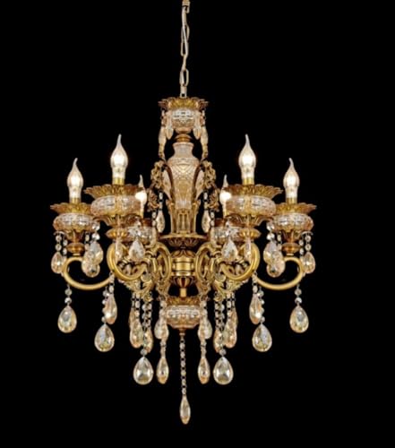 Image of Sanleen Antique Modern Contemporary Glass Chandelier Ceiling Lighting Lamp Hanging Chandelier (6 Lamp) (24 Inch) (Design 5)
