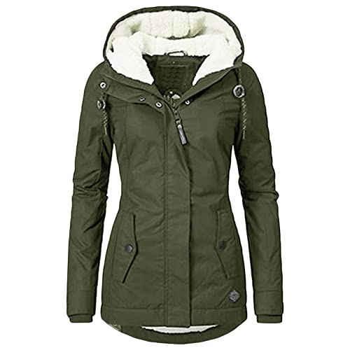 Women's Hooded Winter Coat Long Warm Fleeced Lined Long Jackets Thicken Fleece Jacket Fur Hooded Military Parka Coat