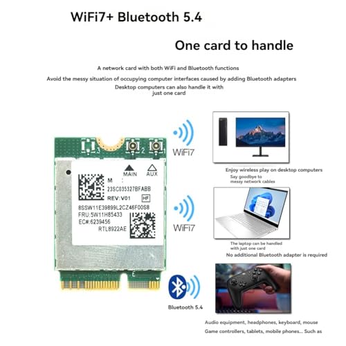 Carte WiFi 7 RTL8922AE M.2 pour PC portable et fixe avec Bluetooth 5.4 - 7
