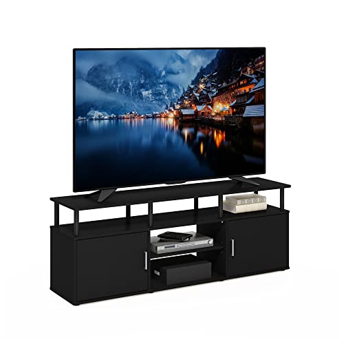 Image of Furinno Jensen Entertainment Center Stand for TV up to 70 Inch, Plastic Pole, Americano /Black