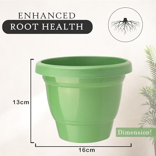 Image of Kuber Industries (Pack of 5) Flower Pot | Pots for Terrace, Garden (6 Inch) 2-Layer Fuldani Flower Pot | Pots Stand for Plants | Phooldaan for Home D?cor | Synergy Indoor Plant Stand | Green