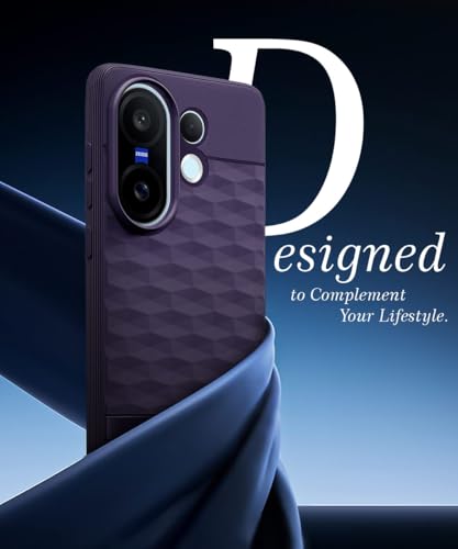 Image of WOW IMAGINE Back Cover for Vivo X200 FE 5G with Hexa Cube Design | Ultra Slim Soft Rubberised Case | Inner Velvet Fabric | Matte Silicone Flexible Mobile Case | Camera Protection - Purple