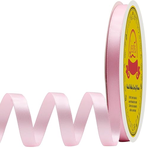 Image of Double Face Pearl Pink Satin Ribbon 3 /8 inch X 50 Yards Polyester Pearl Pink Ribbon for Gift Wrapping Very Suitable for Weddings Party Invitation Decorations and More