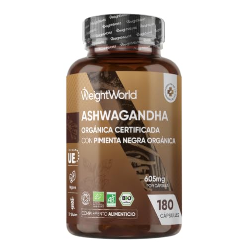 Ashwagandha Orgánica 605mg, 180 Cápsulas para 6 Meses - Con Pimienta Negra