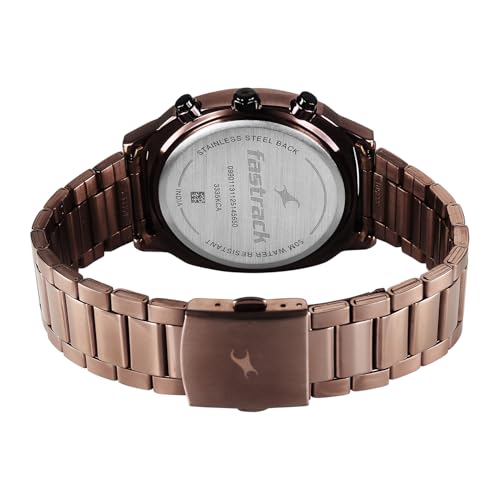Image of Fastrack Kronos 3 with Black Dial Brown Stainless Steel Strap Watch for Men - 3335KM01