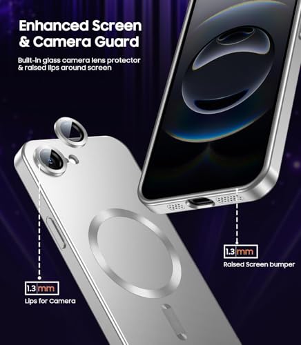Image of DIZORO Magnetic Case for iPhone 17e / iPhone 16e Case [Compatible with MagSafe][Built-in Camera Lens Protector] Slim Soft Silicone Bumper Shockproof Metallic Luster Back Cover Phone Case (Silver)