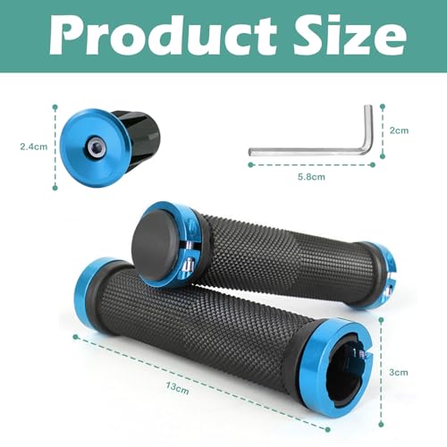 YTOOK Bike Handlebar Grips, Blue Non-Slip Rubber Mountain Bike Grip with Aluminum Lock, BMX Grips and MTB Grips - Image 2