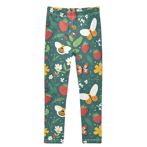 Strawberry Summer Flowers Cute Butterfly Bugs Girls Leggings Kids Yoga Pants Dance Active Tights 4T