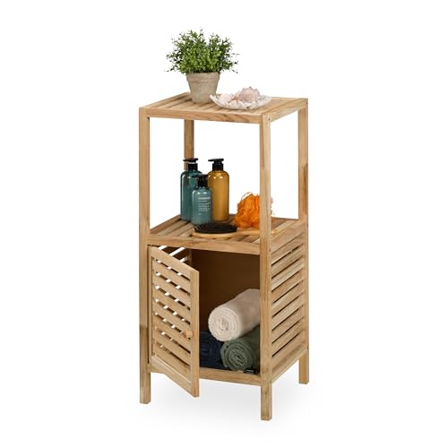 Relaxdays Badezimmerregal, Walnuss, Tür, 2 Ablagen, HBT: 86 x 40 x 36 cm,...
