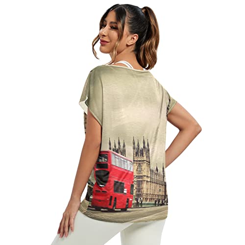 Camisas femininas London UK Red Bus and Big Ben estampadas manga morcego manga curta casual verão bl
