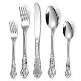 Gorgeous Retro Royal Silverware Set For 8,OIULO 18/0 Stainless Steel 40-Piece Flatware Set Service for 8,Vintage Fine Dining Utensils Fork Spoon Knife,Antique Baroque Cutlery,Mirror,Dishwasher Safe