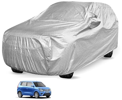 Image of Auto Hub Waterproof Car Cover Compatible with Maruti WagonR (Model : 2019-Till Date) with Mirror Pocket, Soft Cotton Lining, Waterproof WagonR Car Cover- Metallic Silver