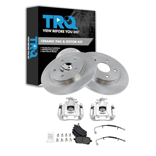 Image of TRQ Rear Brake Pad and Rotor Set Ceramic Rotors Calipers Hoses Compatible with 2011-2012 Chrysler Town & Country Grand Caravan Volkswagen Routan 2012 Ram Cargo Van