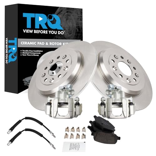 Image of TRQ Rear Brake Pad and Rotor Set Ceramic Calipers Compatible with 2009 Ford Flex 2010-2012 Taurus 2009-2012 Lincoln MKS