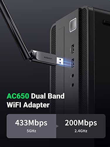 UGREEN Adaptador Wifi Ac650 USB Para Pc Desktop 6Dbi Antena 2.4Ghz 5Ghz Dual Band Adaptador Wireless
